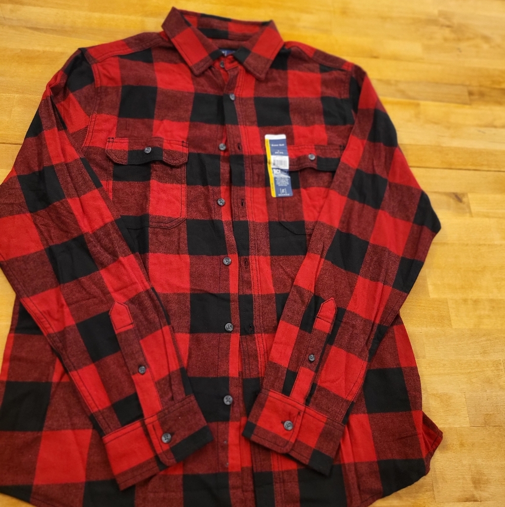 NEW George Flannel Shirt Sz Large Mens Red Black Buffalo Plaid Check Long Sleeve